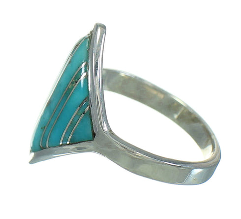 Southwest Turquoise Inlay Genuine Sterling Silver Ring Size 6-1/4 RX86344